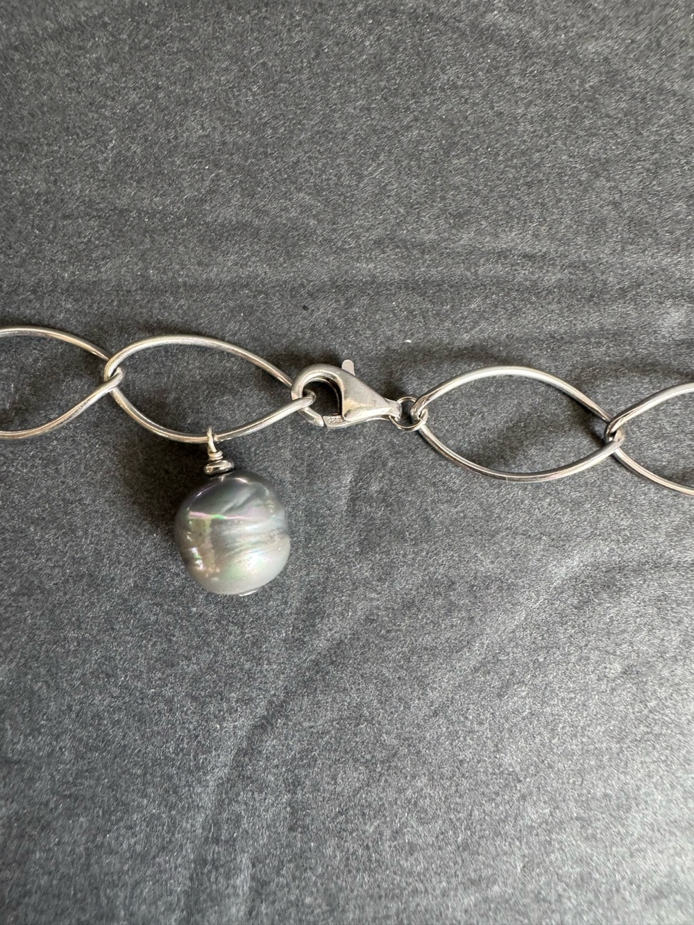Sterling Silver Baroque Pearl Necklace Large Link Station Chain Old Money 925 - Picture 5 of 10